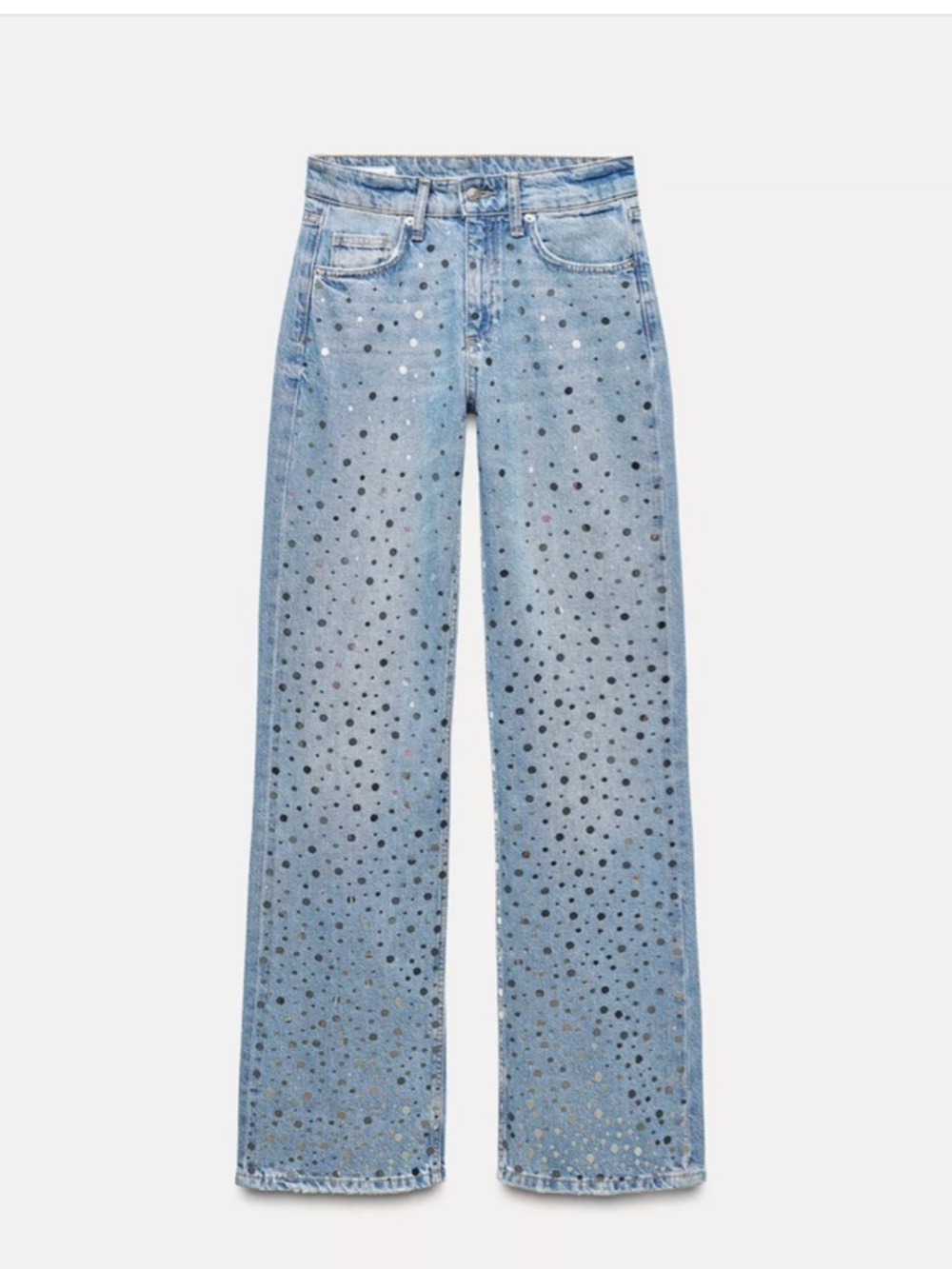 Zara Light Blue Eyelet Wide-Leg Jeans - Picture 2 of 2